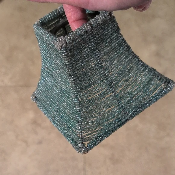 Beaded Lampshade in Teal and Silver - Picture 2 of 3